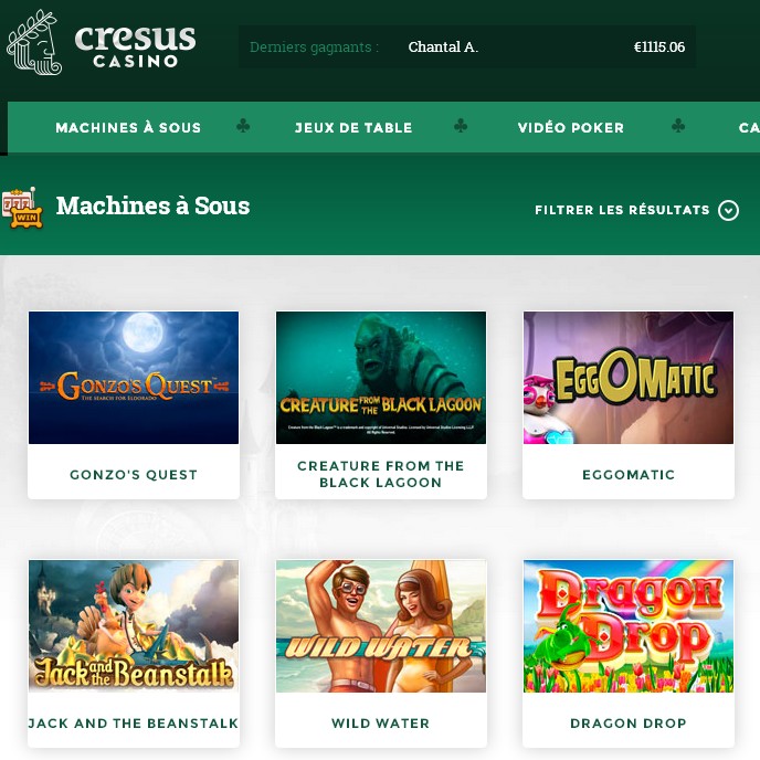 Machines a sous 3D Netent sur Cresus Casino