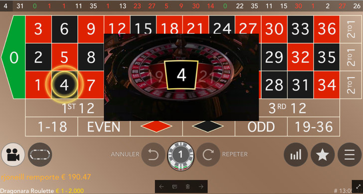 Roulette en ligne Dragonara sur casino mobile