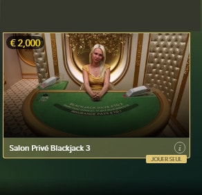 Blackjack Salon Privé pour joueurs VIP