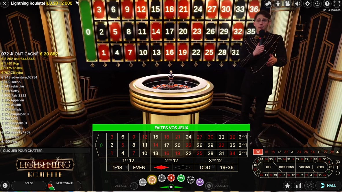 Croupier dans le studio de la Lightning Roulette